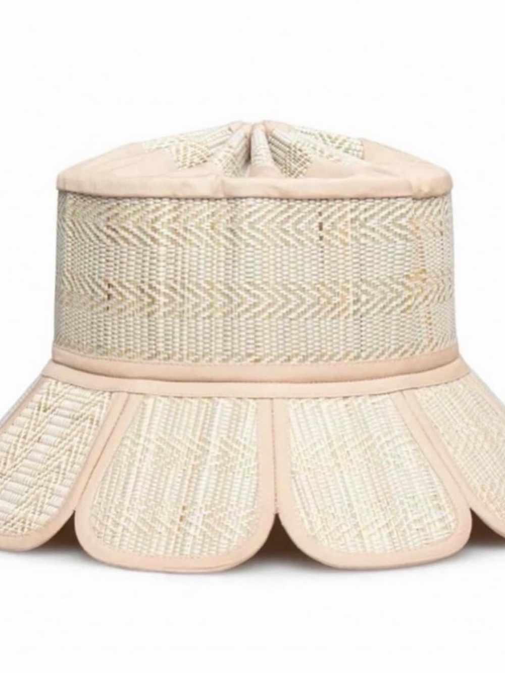 Lorna Murray Scalloped Brim Straw Bucket Hat in Light Beige